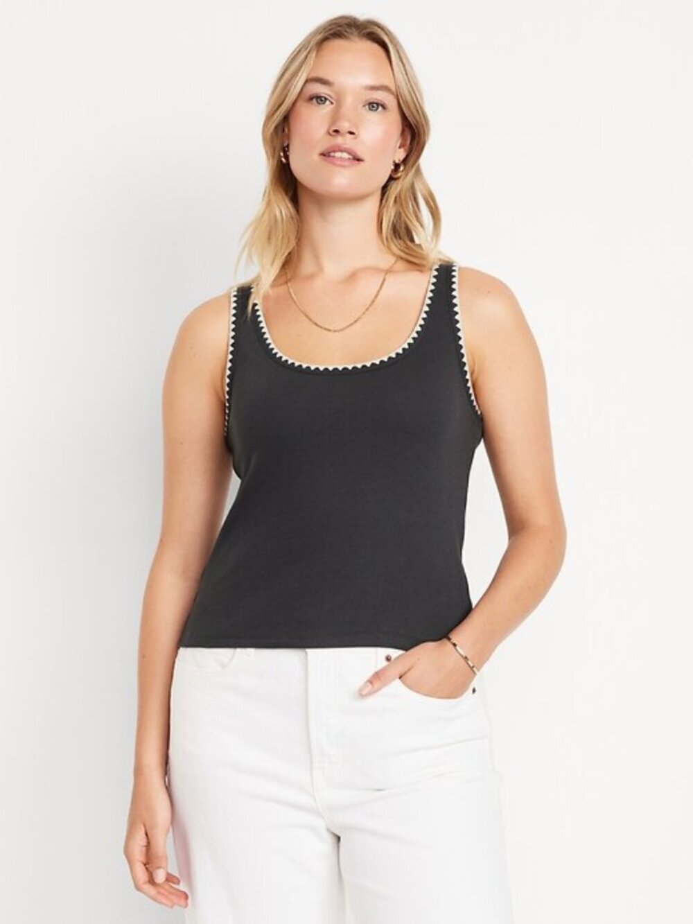 Old Navy Gray Blue Embroidered Trim Boho Tank Top Size L